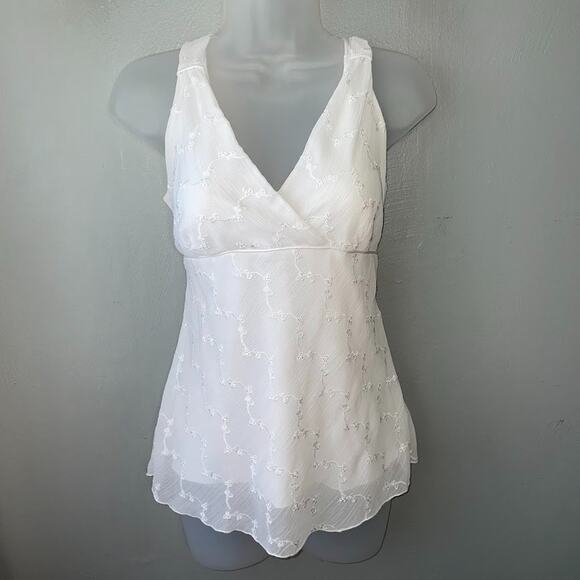 Studio Y Size Medium Embroidered White Chiffon Babydoll Top Coquette Romantic - Picture 1 of 11